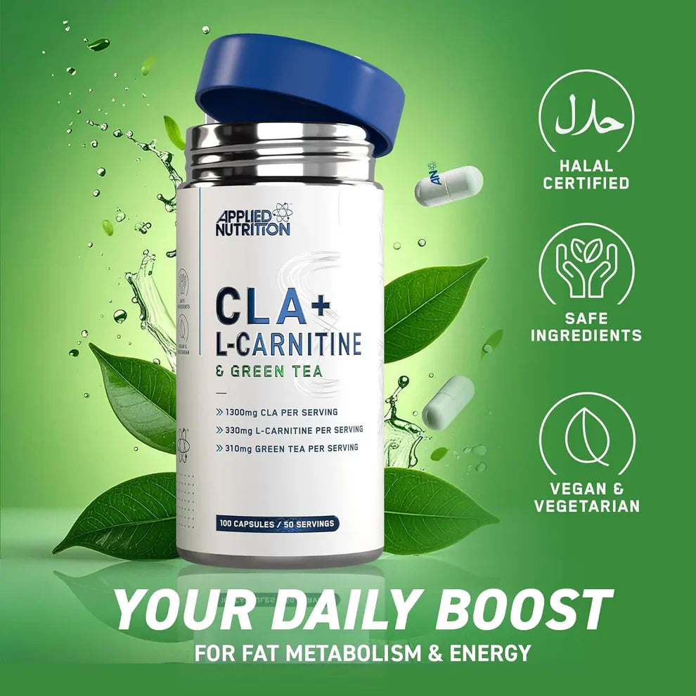 أقراص Applied Nutrition CLA L Carnitine والشاي الأخضر - 100 كبسولة